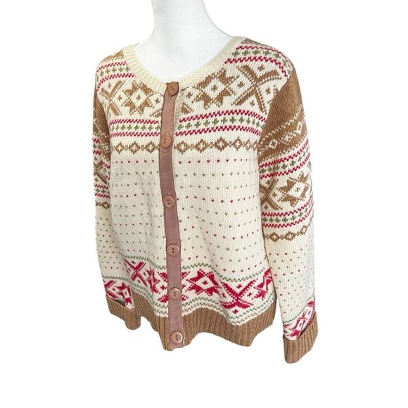 Sundance 100% Lambswool Fair Isle Button Up Long Sleeve Sweater Cardigan Medium - Picture 4 of 10